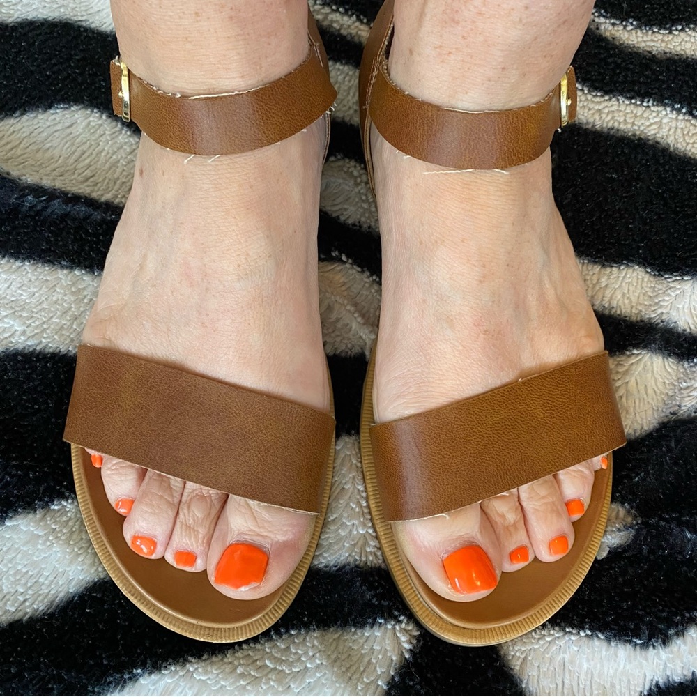 me too Brown Leather-Style Ankle Strap Sandals - Picture 5 of 6